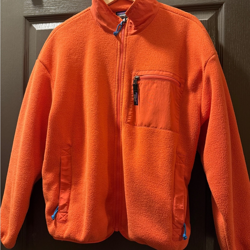 Patagonia Orange Fleece Jacket with Blue Accents